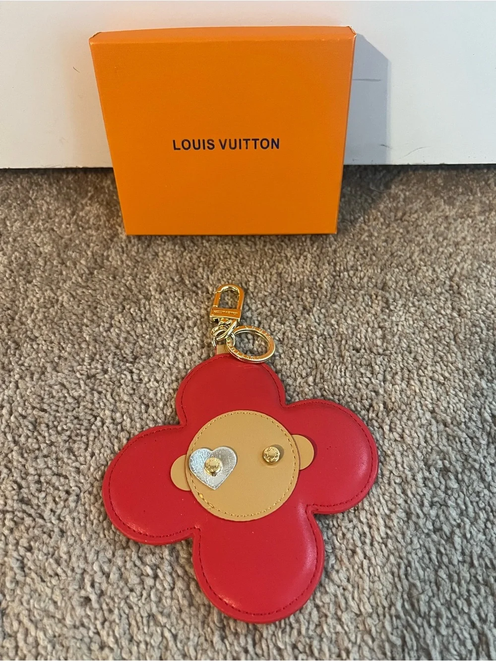 Louis Vuitton Red Flower Leather Key Charm